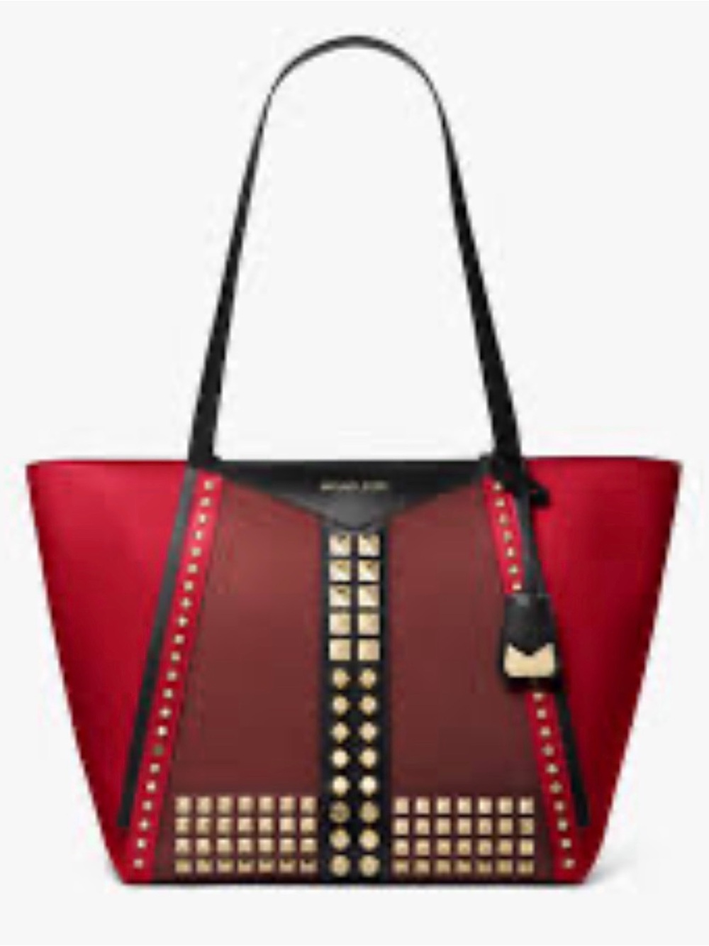 Michael Kors Whitney Red and Black Studded Tote with Gold Accents